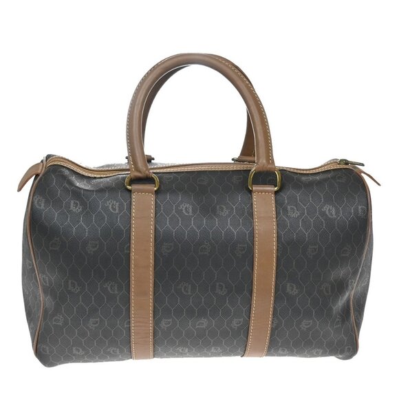 CHRISTIAN DIOR Logo Honeycomb Travel Hand Bag PVC Leather Brown Frannce - Picture 3 of 14